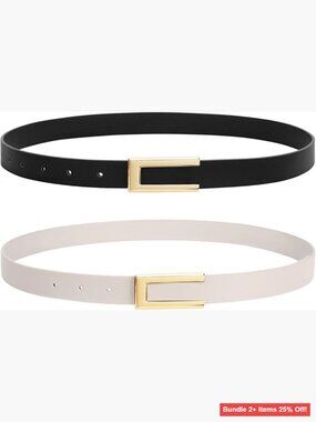 Skinny Faux Leather Belt Gold Buckle Adjustable Thin Waist Belt for Women